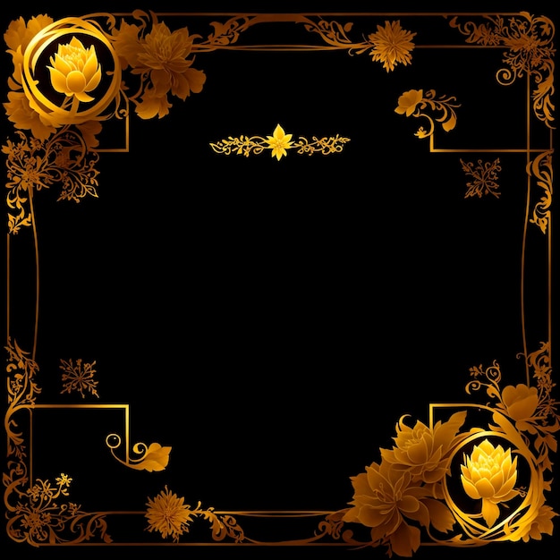 A black and gold frame with flowers and a picture of a flower