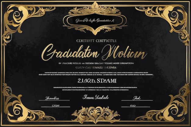 Photo black gold graduation certificate template