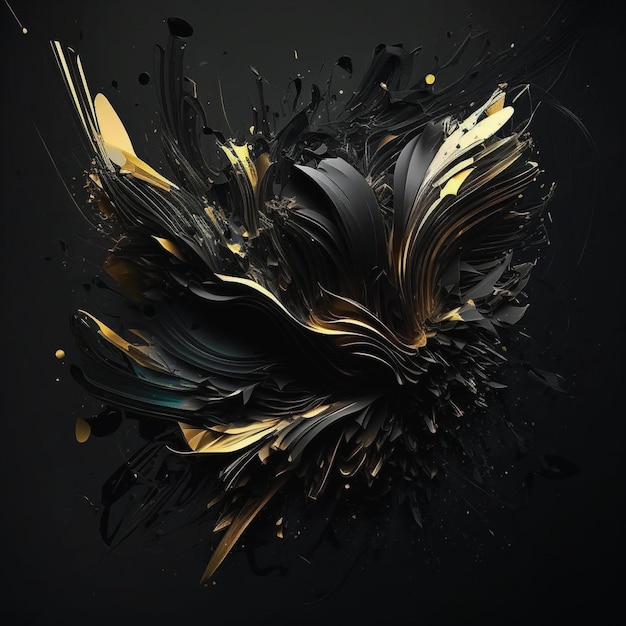 A black and gold image of a bird with gold paint on it.