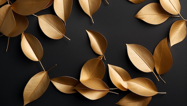 Black and gold leaves background with golden splashes vector illustration