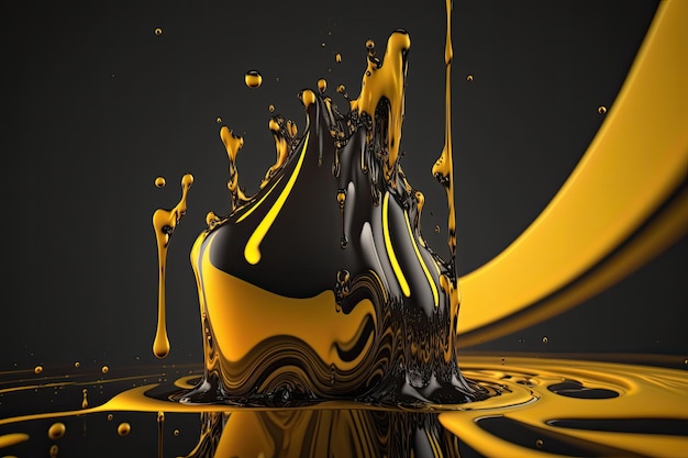 A black and gold liquid is being poured into a pool.