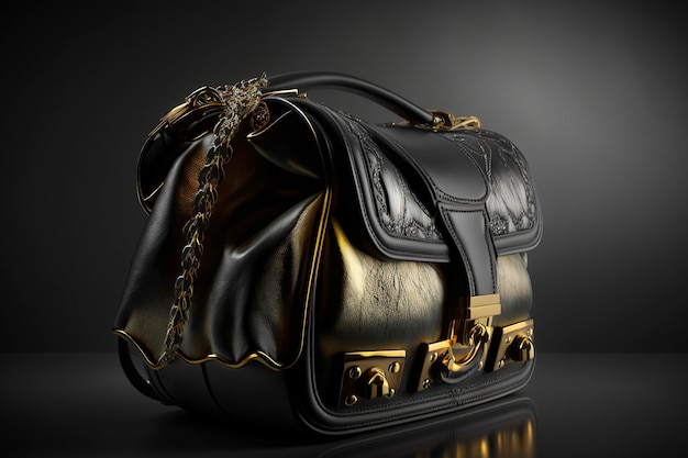 black and gold luxury women's bag made of leather, creative ai