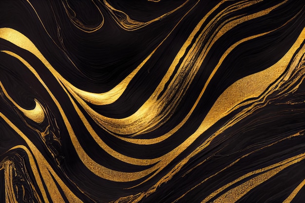 Black and gold marble abstract background decorative acrylic paint pouring rock marble texture horiz