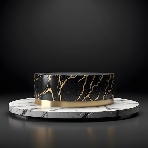 Photo black and gold marble podium