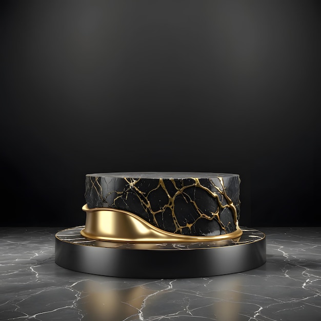 Photo black and gold marble podium