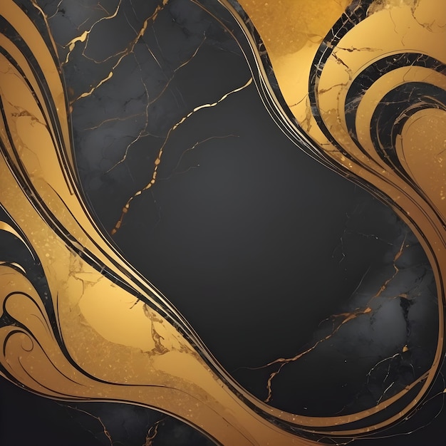 a black and gold marble with a gold design on it background