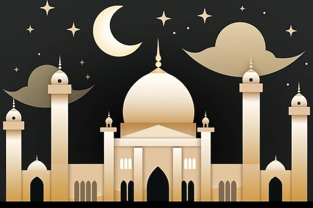 A black and gold paper with a mosque and moon