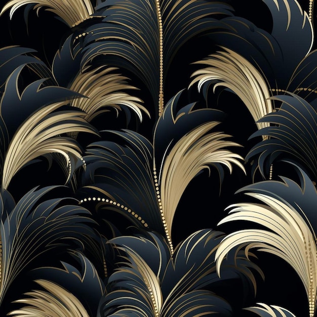 A black and gold photo of a black and gold feathered plant.