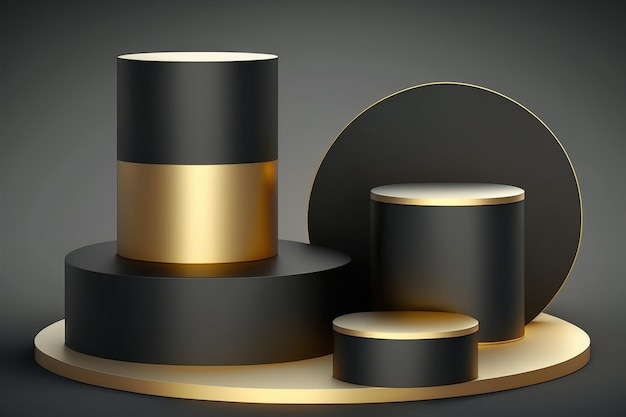 A black and gold podium pedestal modern stand product display abstract background 3d rendering