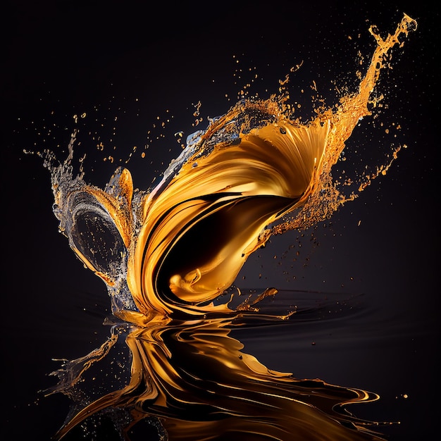 Black gold splashes on black background