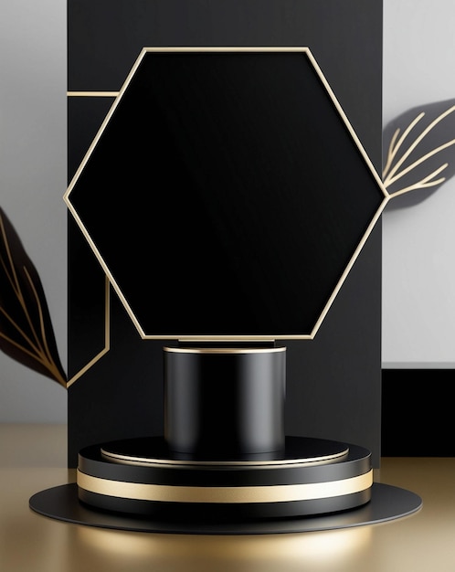 a black and gold stand with a black and gold design