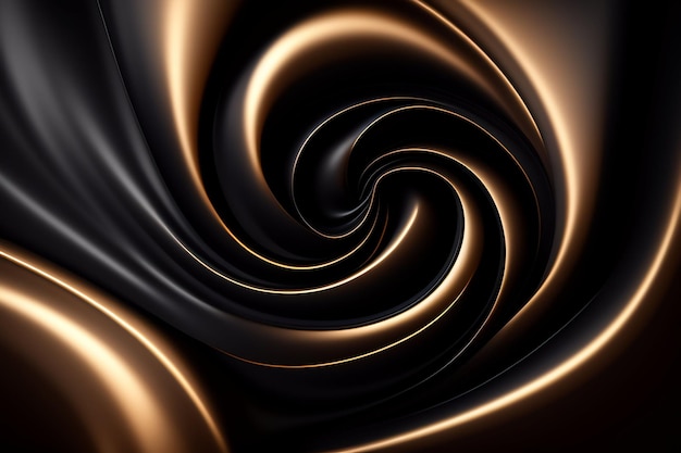 A black and gold swirl with a light in the middle.