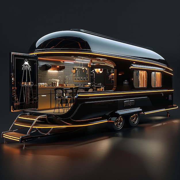 a black and gold trailer with a black and gold design