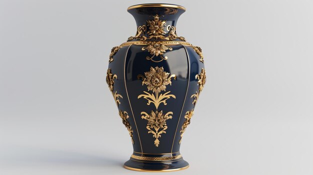 Photo a black and gold vase with a gold design on the bottom