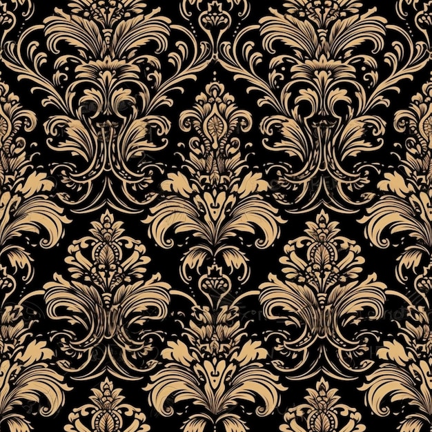 a black and gold wallpaper with a large floral pattern generative ai