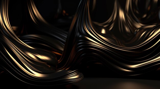 A Black and Gold Wavy Shiny Abstract Background Generative AI