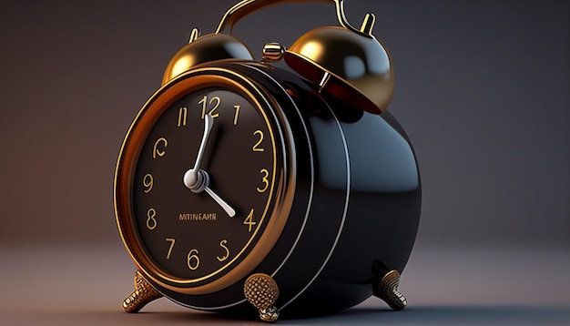 Black and golden alarm clock on black background Generative AI