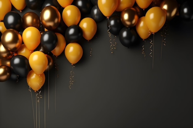 Black and Golden balloons for birthday celebration Balloons background with copy space for text