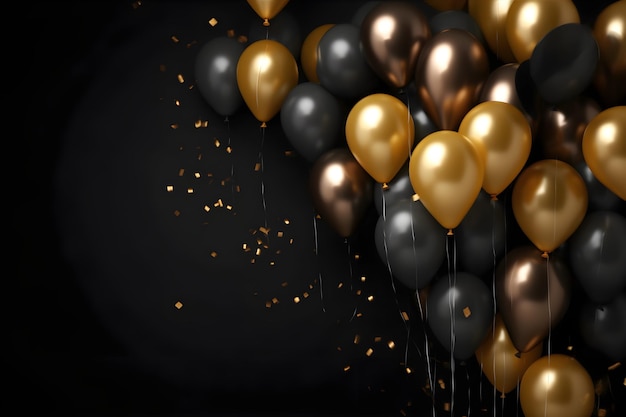 Black and Golden balloons for birthday celebration Balloons background with copy space for text