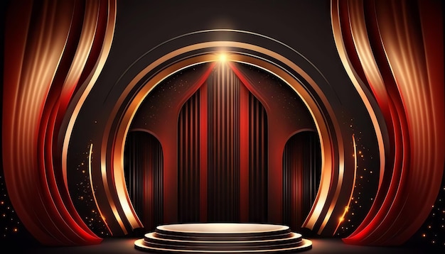 Black Golden Curtain Stage Award Background Trophy on Red Carpet Luxury Background Generative ai