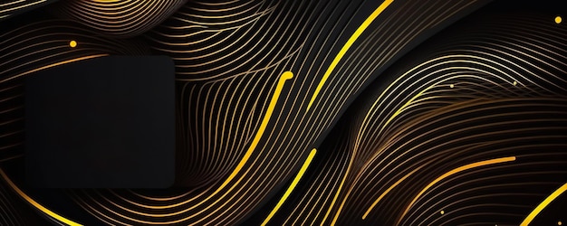 Black and golden modern abstract wide banner with geometric lines and Copy Space Generative AI