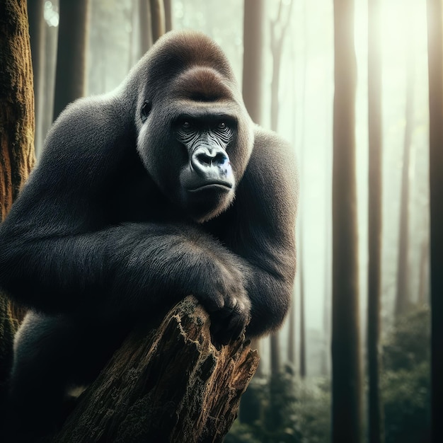 Black gorilla on the forest