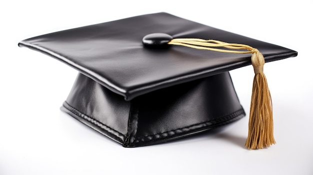 a black graduation cap with a yellow tassel