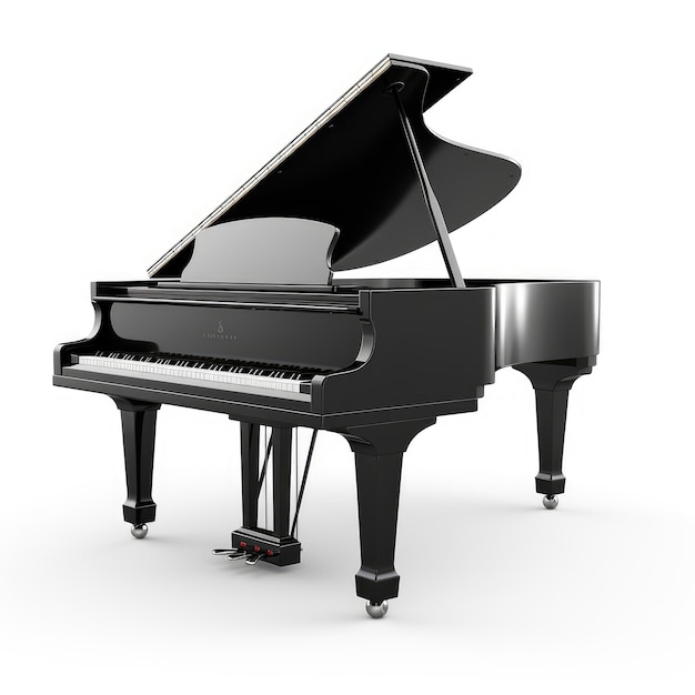 Black grand piano isolated on white background