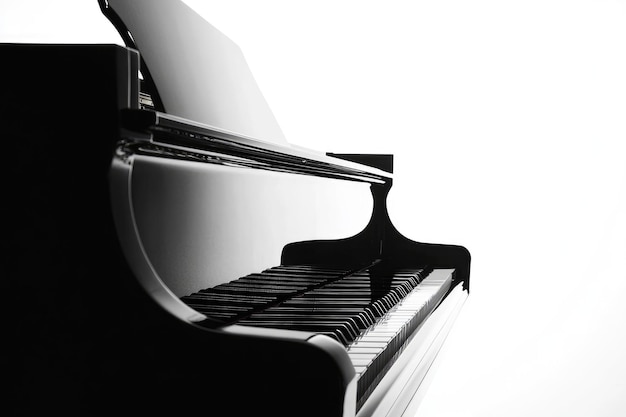 Photo black grand piano keys and body in silhouette