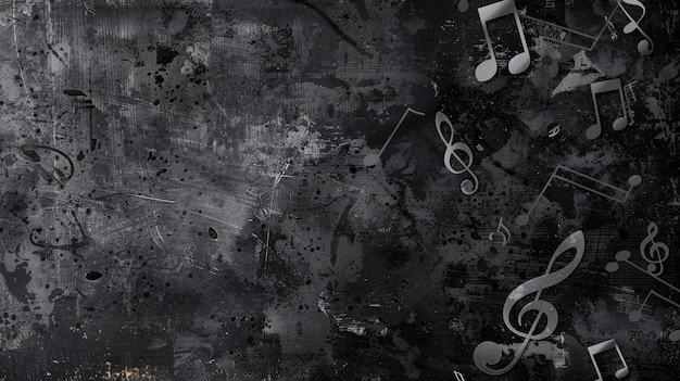 a black and gray background with music notes and a black background