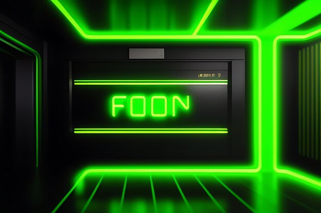 a black and green refrigerator with neon green neon lights