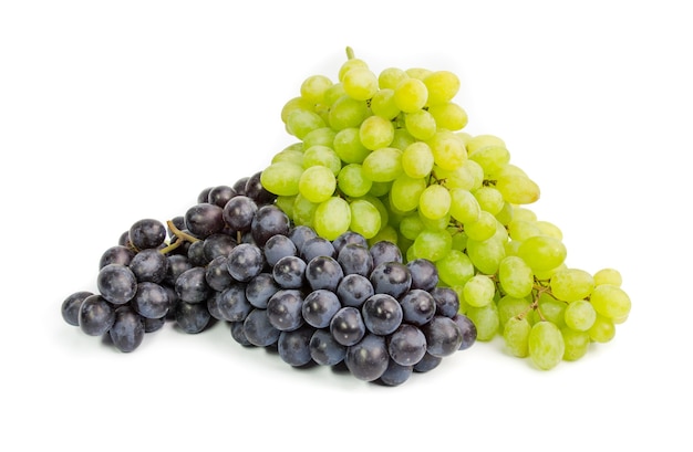 Black and green ripe grapes. Isolated on a white