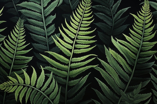 A black and green wallpaper with a fern leaf pattern