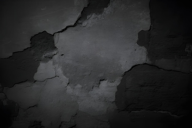 Black grunge background for design old rough concrete wall with cracks