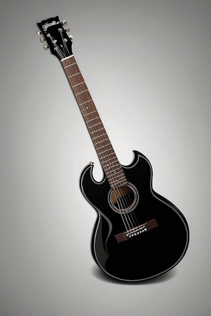 A black guitar with the word the word guitar on the bottom