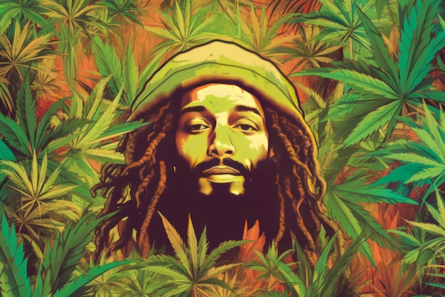 Photo black guy rastaman smokes cant marijuana cannabis leaves generative ai illustration of rasta coulture