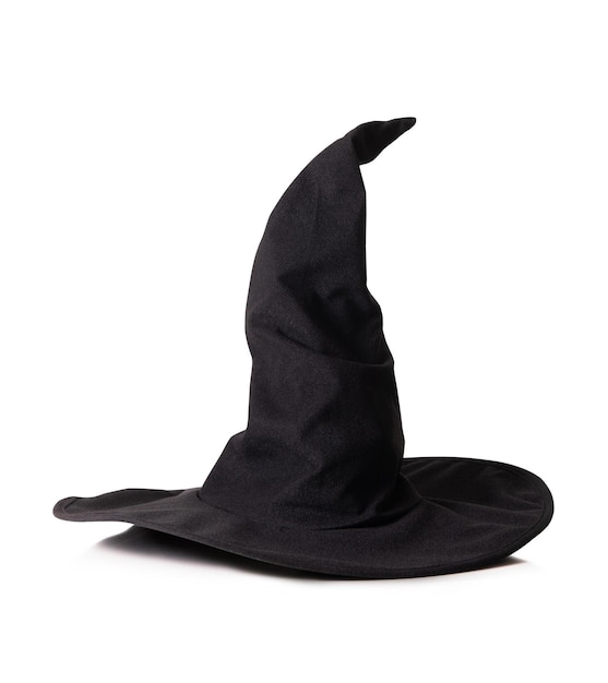 Black halloween witch hat isolated on white background