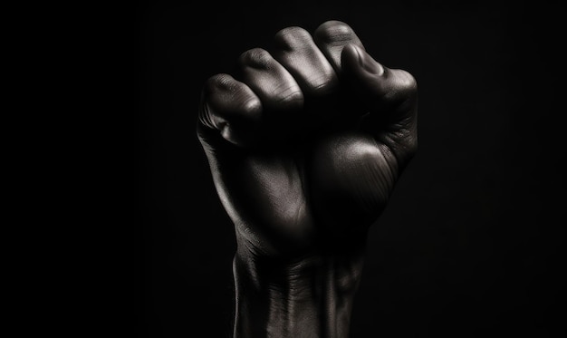 A black hand with a fist on a black background