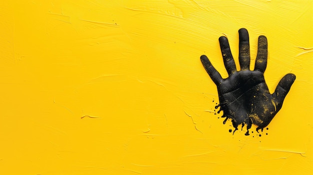 Black handprint on yellow background