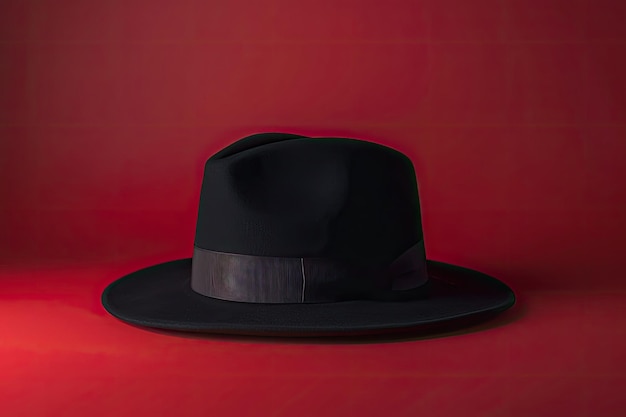 A black hat with a band around the top