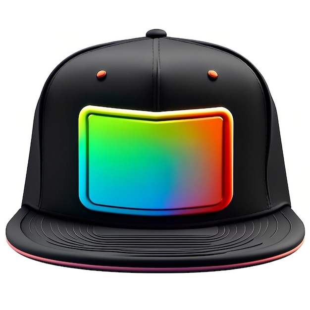 A black hat with rainbow colors on it