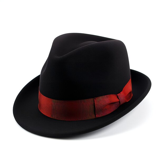 Black hat with red ribbon isolated on white background