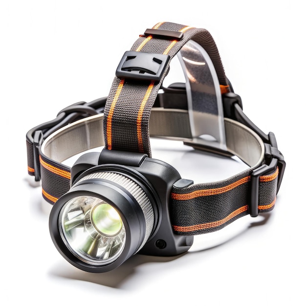 Black Headlamp With Orange Straps on White Background Generative AI