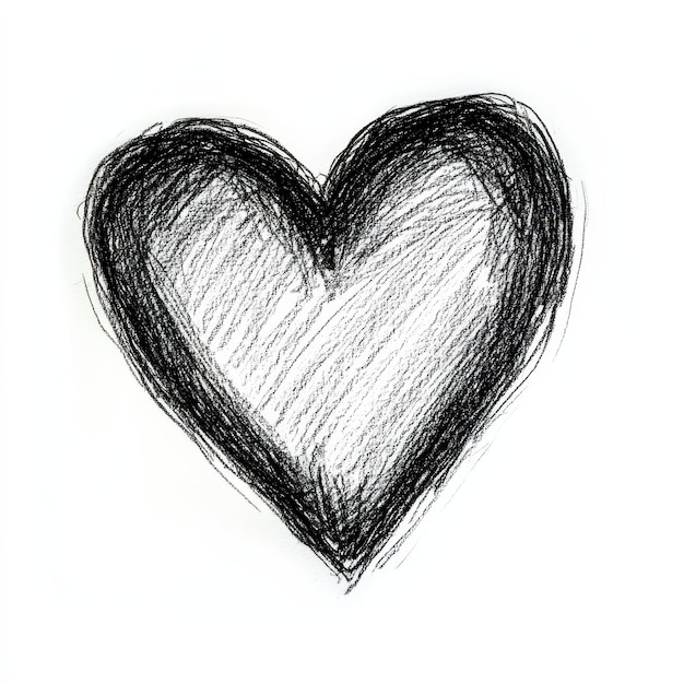 a black heart drawn on a white surface with a black outline