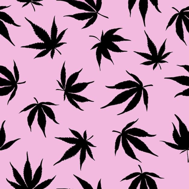 Black hemp on a pink backgroundMarijuana pattern