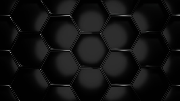 Black hexagonal honeycomb background. 3D rendering