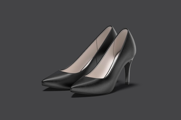 Black high heels shoes. High-heeled slipper footgear. Ffemale classic tall sandal or stilettos.