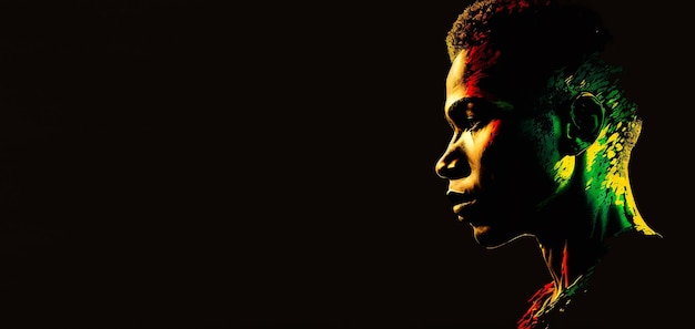 Black History Month banner Silhouette face head in profile ethnic group of black African and African American man on black background