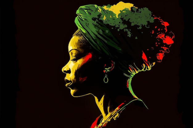 Black History Month banner Silhouette face head in profile ethnic group of black African and African American woman on black background