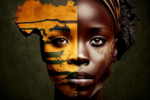 Black history month or woman's day celebration Africa day concept Ethnic black woman Generative Ai